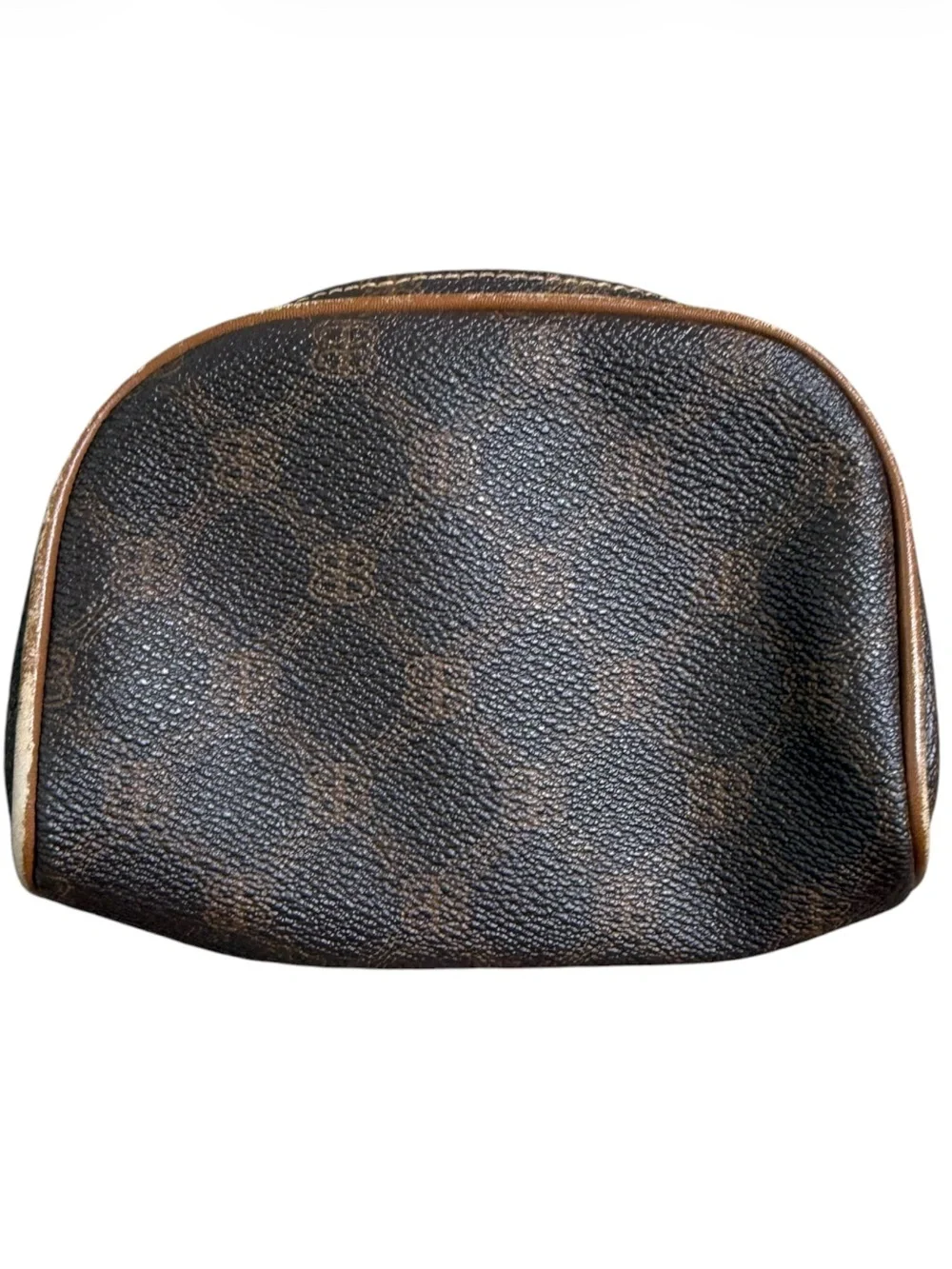 Vintage Bally International Monogram Cosmetic Bag Made in Italy Brown Zip Pouch